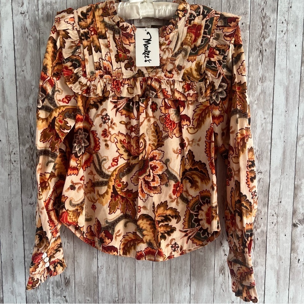 Love The Label Tallulah Floral Ruffle Blouse - Cream and Brown New Fall Small